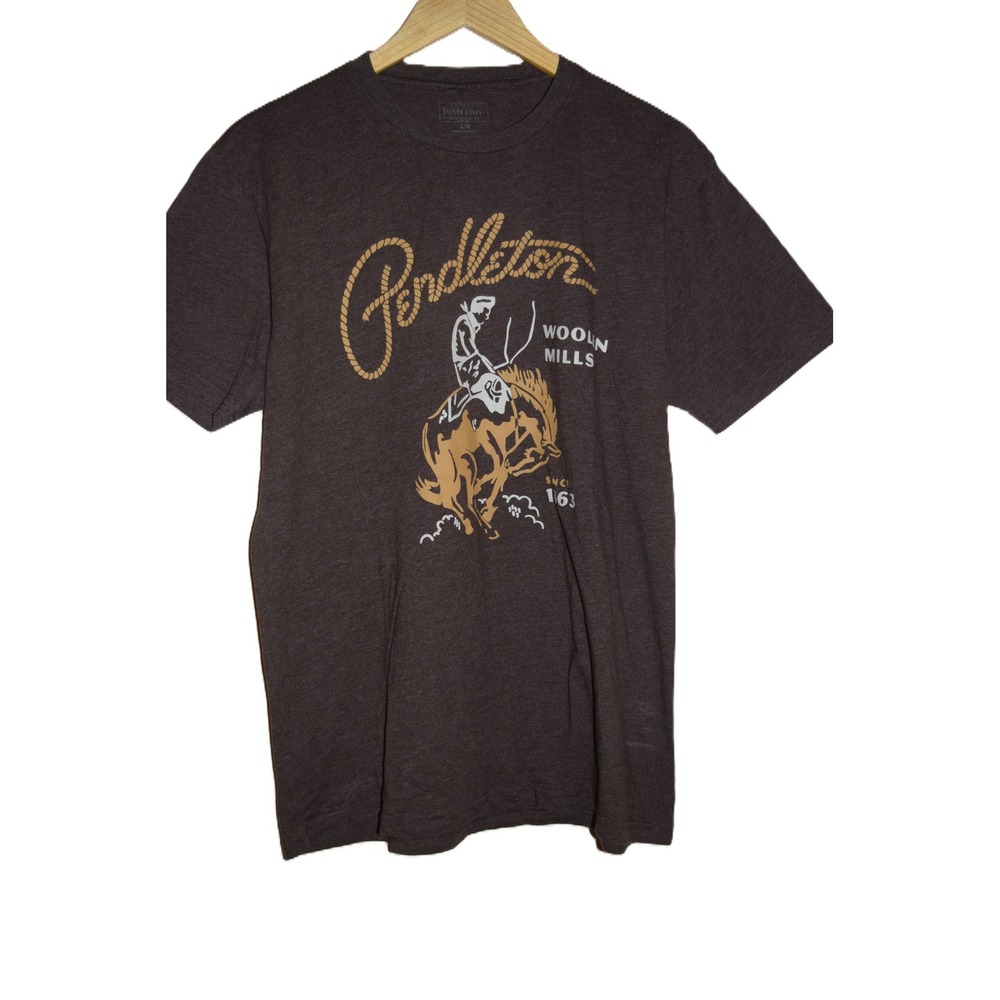 Pendleton Graphic T-Shirt Mens Large Brown Excellent Western Rodeo Bronc Rider